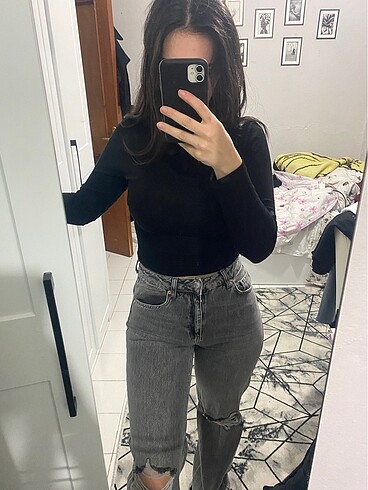36 Beden gri Renk Gri dizleri yırtık jeans