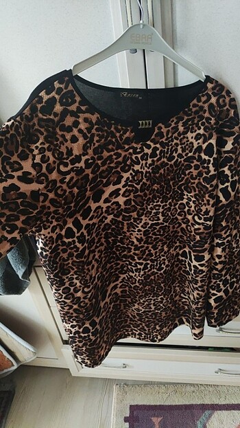 50 Beden kahverengi Renk Leopar Anne bluz