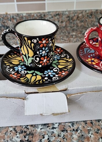 Seramik el yapımı kahve fincanı seti