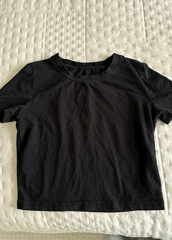 Siyah Kısa Kollu Crop Top Kadın - Görsel 3