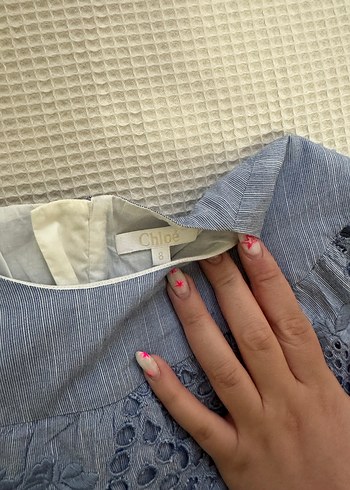 Nakışlı Denim Çocuk Elbise Ruffle Detaylı - Görsel 3