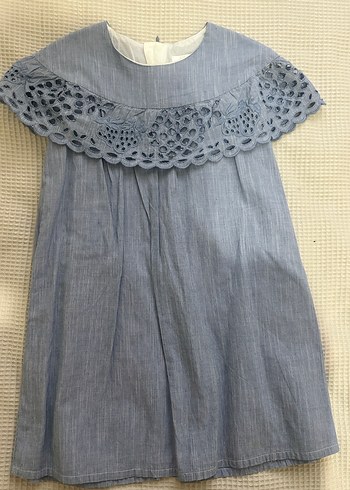 Nakışlı Denim Çocuk Elbise Ruffle Detaylı - Görsel 2