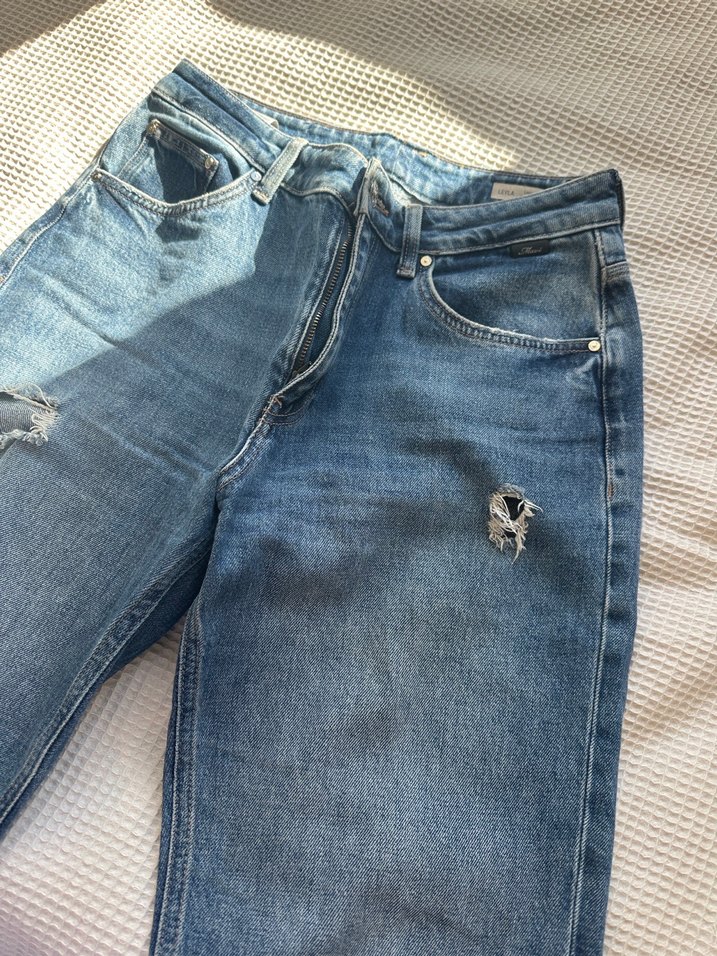 Kadın Mavi Bol Kesim  Kot Pantolon - Görsel 2