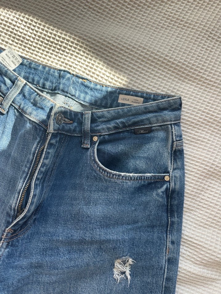 Kadın Mavi Bol Kesim  Kot Pantolon - Görsel 3