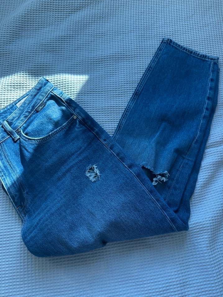 Kadın Mavi Bol Kesim  Kot Pantolon - Görsel 4