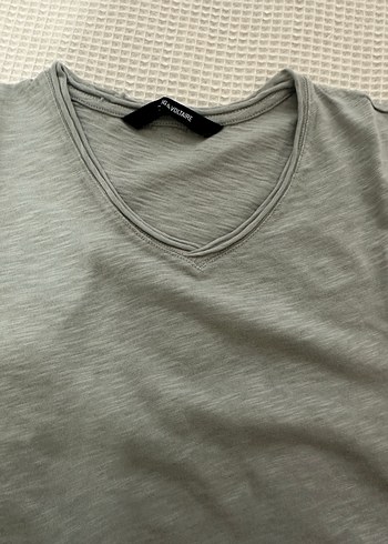 Gri unisex V Yaka Keten Tişört