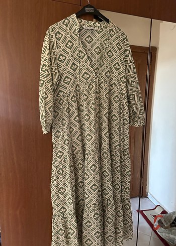 Bohem Desenli V Yaka Uzun Elbise - Görsel 2