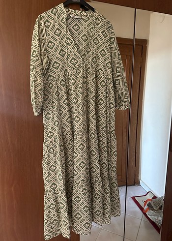 Bohem Desenli V Yaka Uzun Elbise - Görsel 3