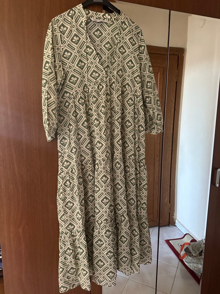 Bohem Desenli V Yaka Uzun Elbise - Görsel 3