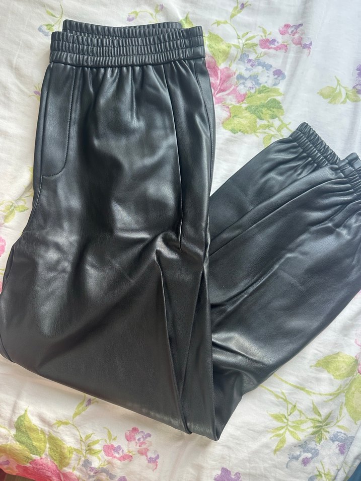 Zara Siyah Deri Kadın Rahat Kesim Pantolon - Görsel 2