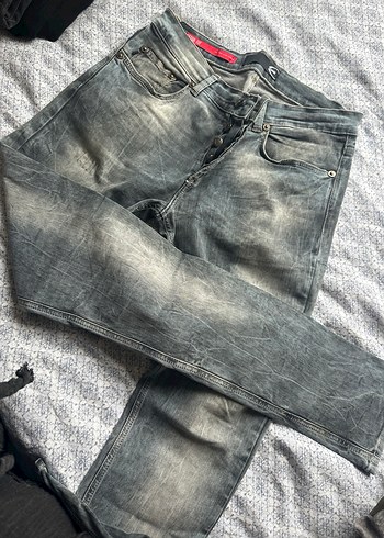 Gri Düğmeli dar Kesim Erkek Kot Pantolon - Görsel 2