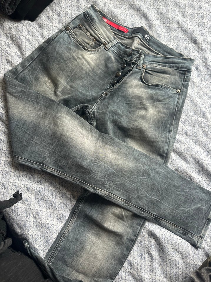 Gri Düğmeli dar Kesim Erkek Kot Pantolon - Görsel 2