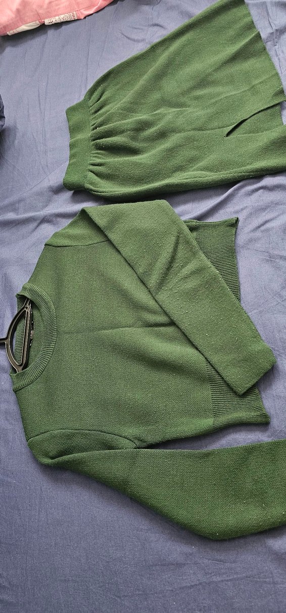 Yeşil Dar Kesim Triko Kadın Kazak ve etek - Görsel 2