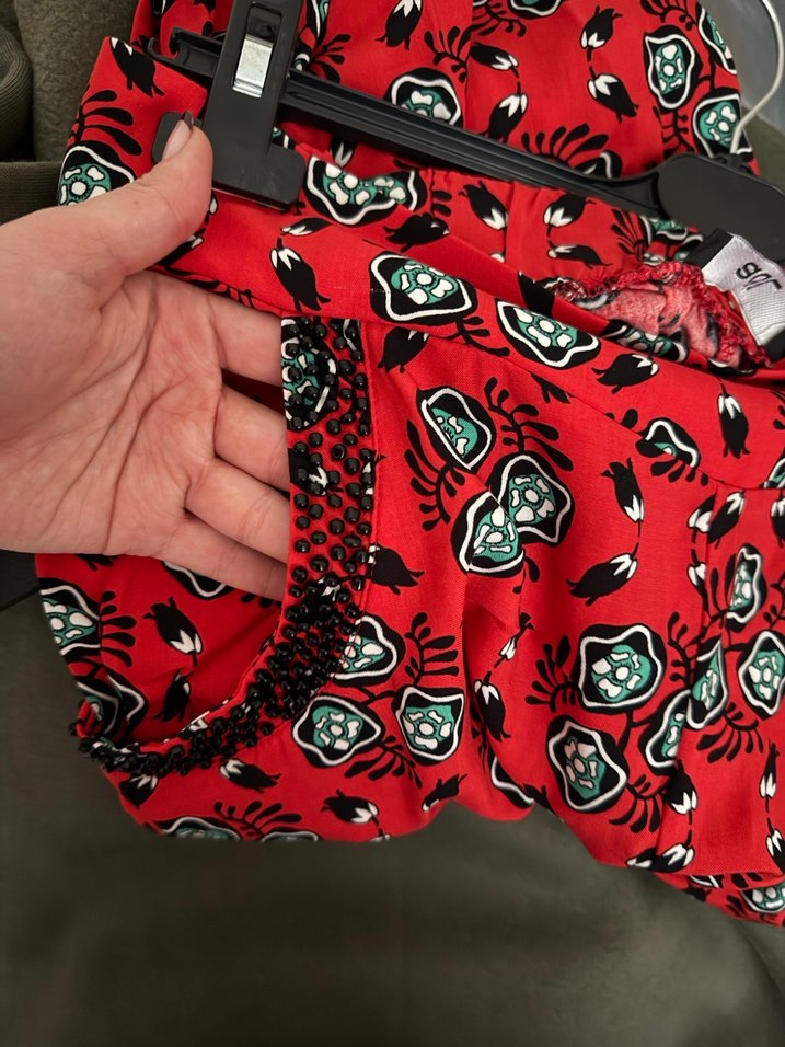 ADL Bohem Kırmızı Desenli Düğmeli Rahat Kadın Pantolon - Görsel 3