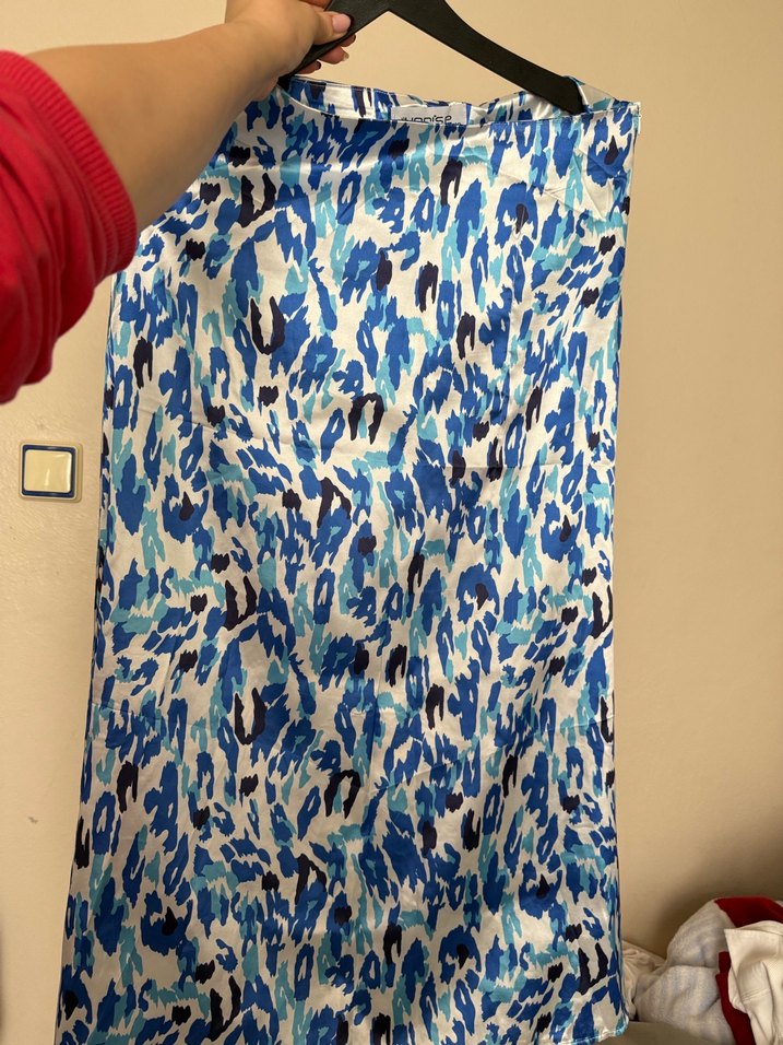 Mavi Batik Desenli Düğmeli Kadın Gömlek Etek takım - Görsel 3