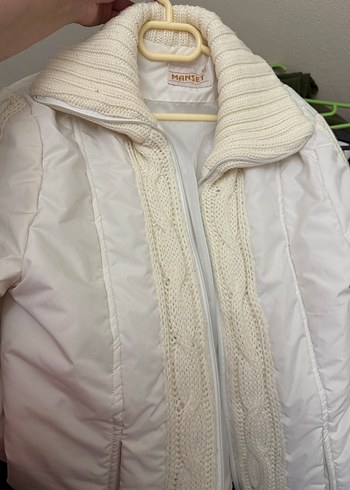 Beyaz Örgü Detaylı Kadın mont - Görsel 2