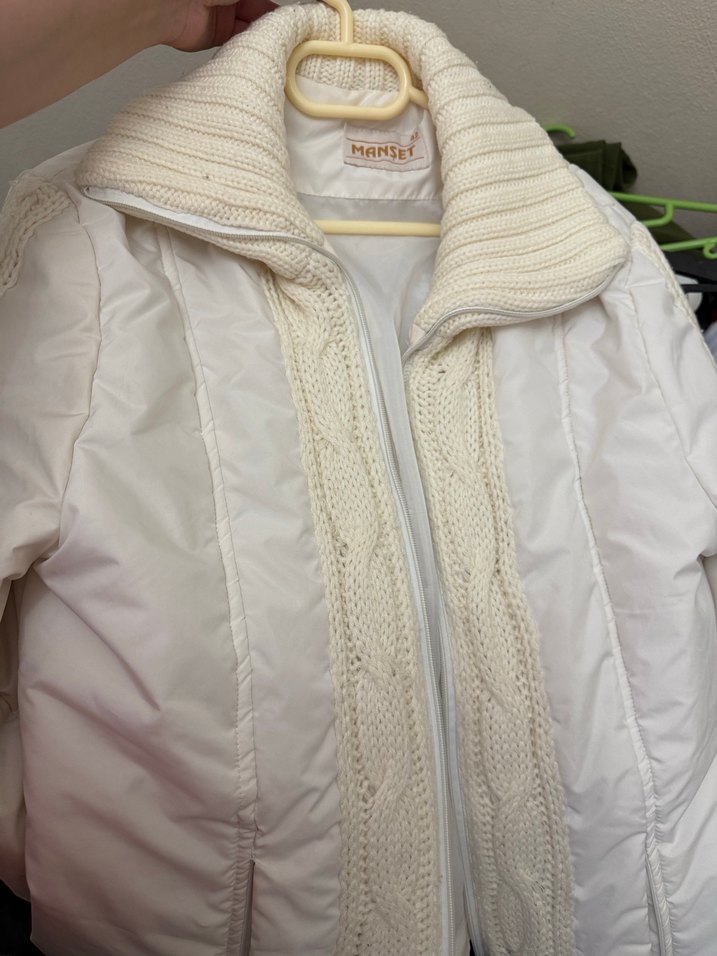 Beyaz Örgü Detaylı Kadın mont - Görsel 2