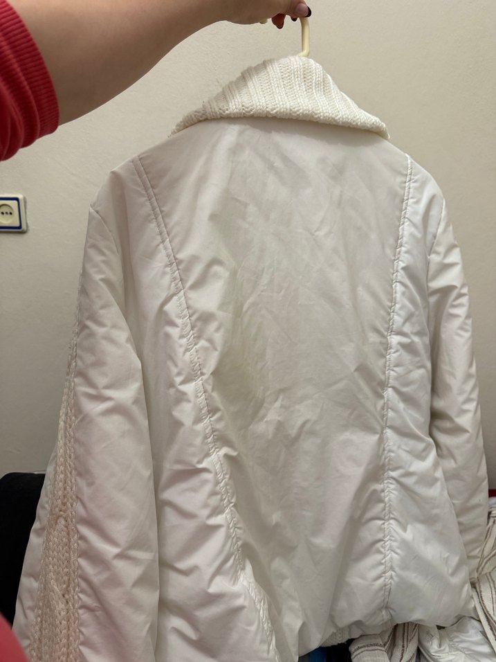 Beyaz Örgü Detaylı Kadın mont - Görsel 3