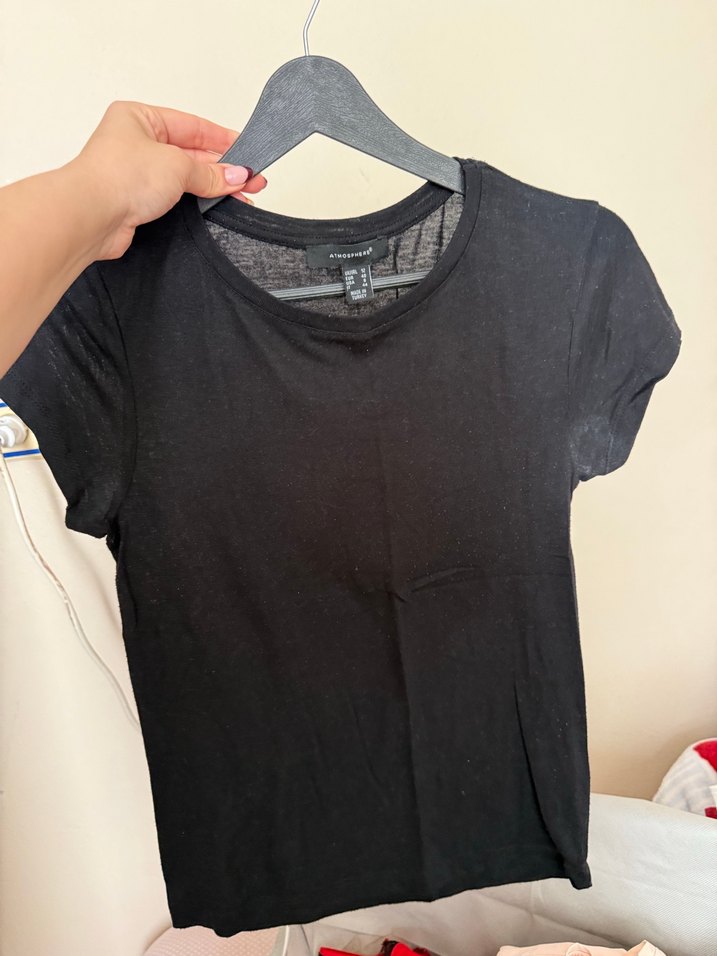 Siyah kadın Tişörtü, Kısa Kollu, Dar Kesim - Görsel 2