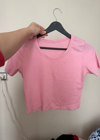Kadın pembe crop - Görsel 3