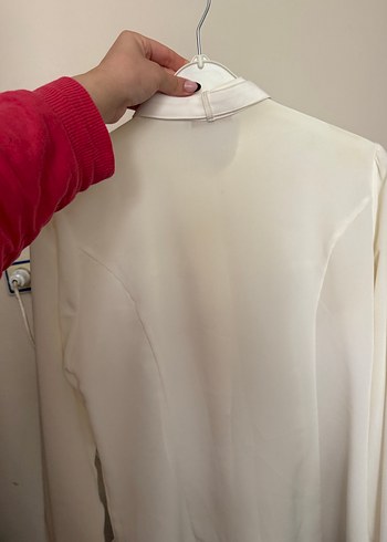 Düğmeli dantel yaka detaylı Beyaz Kadın Uzun Kollu Gömlek - Görsel 2