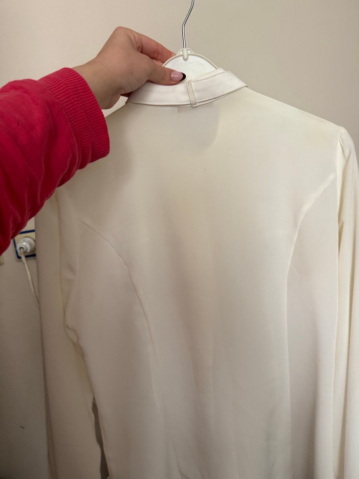 Düğmeli dantel yaka detaylı Beyaz Kadın Uzun Kollu Gömlek - Görsel 2