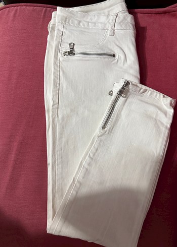 Beyaz Fermuarlı Kadın kot Pantolon - Görsel 2