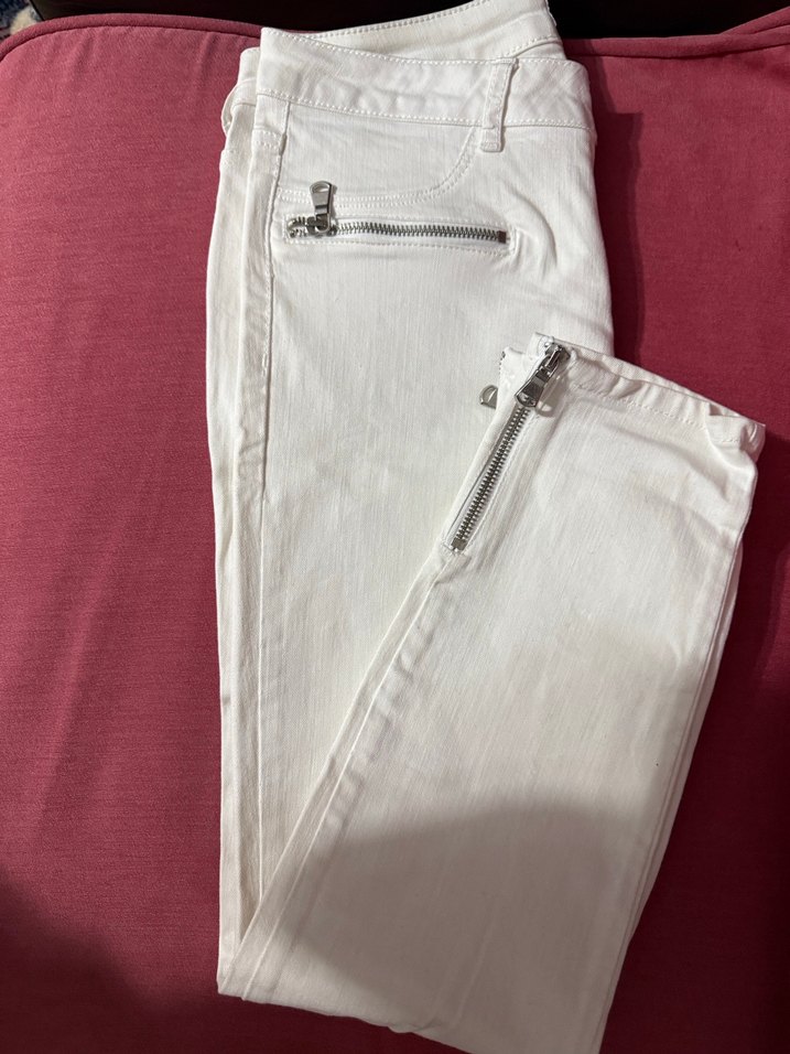 Beyaz Fermuarlı Kadın kot Pantolon - Görsel 2