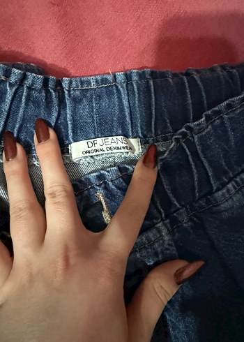 Kadın Mavi Bol Kesim Kemerli Kot kargo Pantolon - Görsel 3