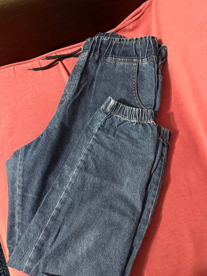 Kadın Mavi Bol Kesim Kemerli Kot kargo Pantolon - Görsel 2