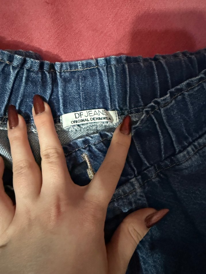 Kadın Mavi Bol Kesim Kemerli Kot kargo Pantolon - Görsel 3