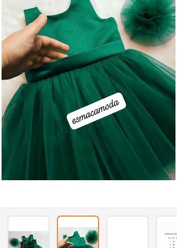 Yeşil Fiyonk Detaylı Kız Çocuk Abiye Elbise - Görsel 2