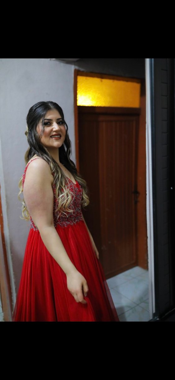 Parlak Kırmızı Straplez Midi Abiye Elbise - Görsel 2