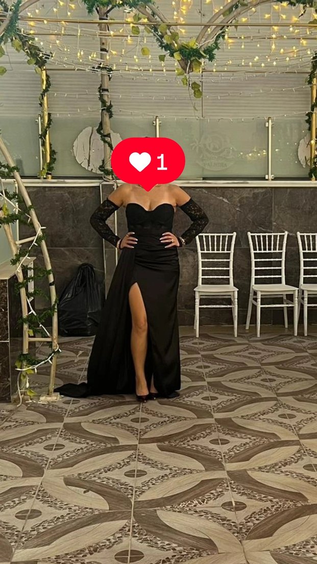 shein ürünüdür . Uzun Siyah Straplez Gotik Abiye Elbise - Görsel 2