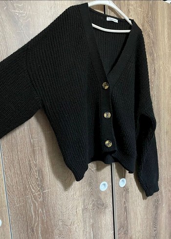 Diğer Düğmeli Siyah Midi Triko Hırka