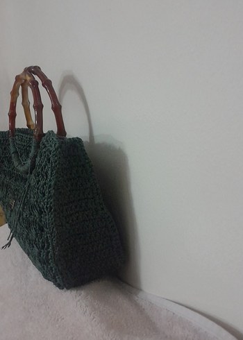 Örgü Kumaş Koyu Yeşil Kadın Çanta - Görsel 2