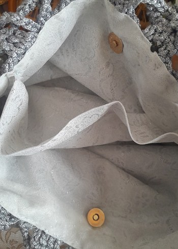 Gri Örgü Dantel Kadın Çanta - Görsel 2