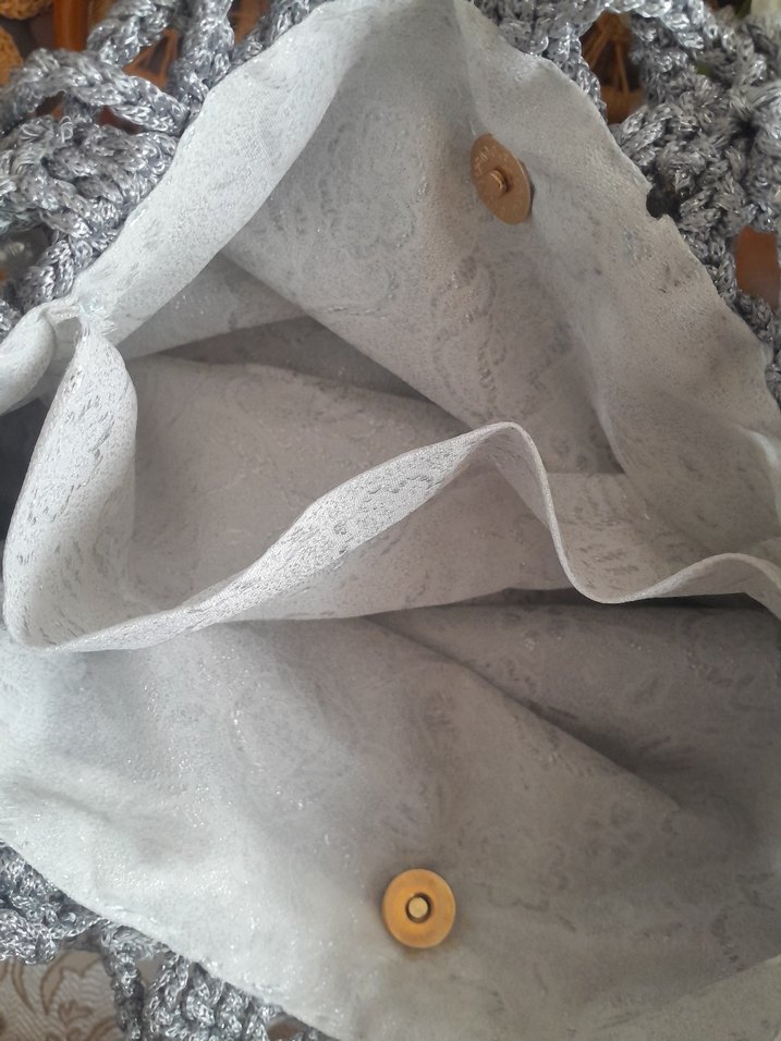 Gri Örgü Dantel Kadın Çanta - Görsel 2