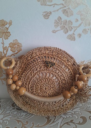 Boncuk Detaylı Bej Örgü Bohem Çanta - Görsel 2