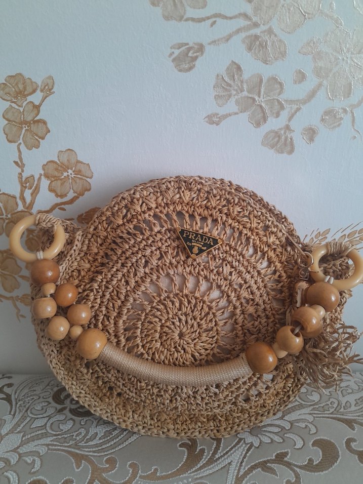 Boncuk Detaylı Bej Örgü Bohem Çanta - Görsel 2