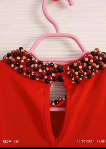 Kemerli Koyu Kırmızı Uzun Kollu Uzun Elbise - Görsel 5