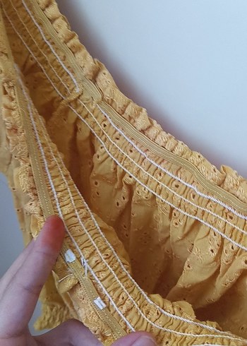 Sarı İşlemeli Kısa Bohem Bluz - Görsel 4