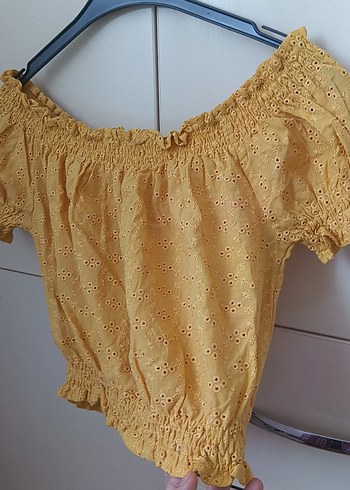 Sarı İşlemeli Kısa Bohem Bluz - Görsel 3