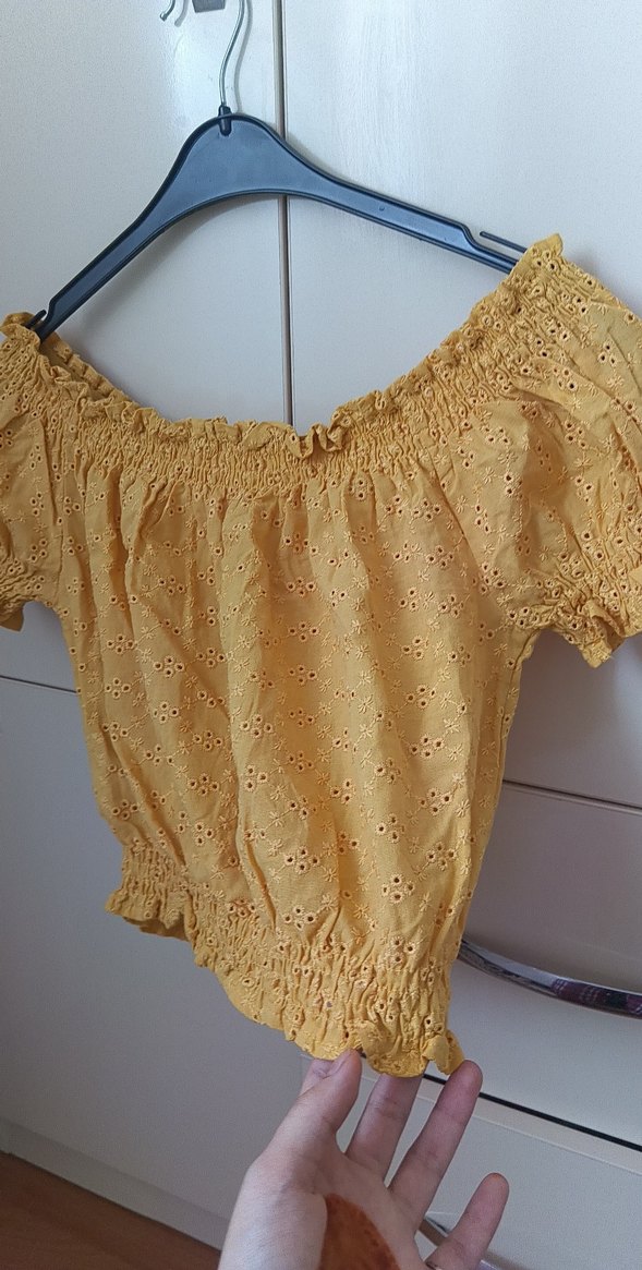 Sarı İşlemeli Kısa Bohem Bluz - Görsel 3