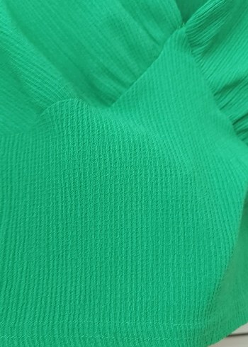 Yeşil V Yakalı Kısa Kollu Triko Bluz - Görsel 2