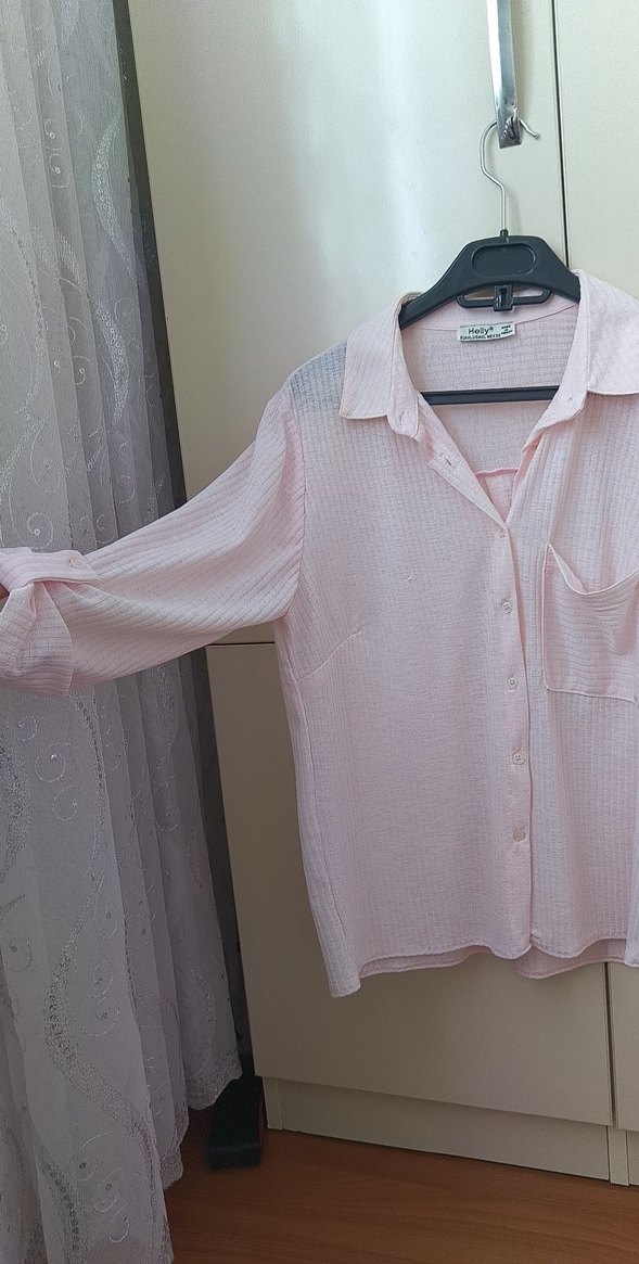 Pembe Keten Düğmeli Kadın Gömlek - Görsel 2