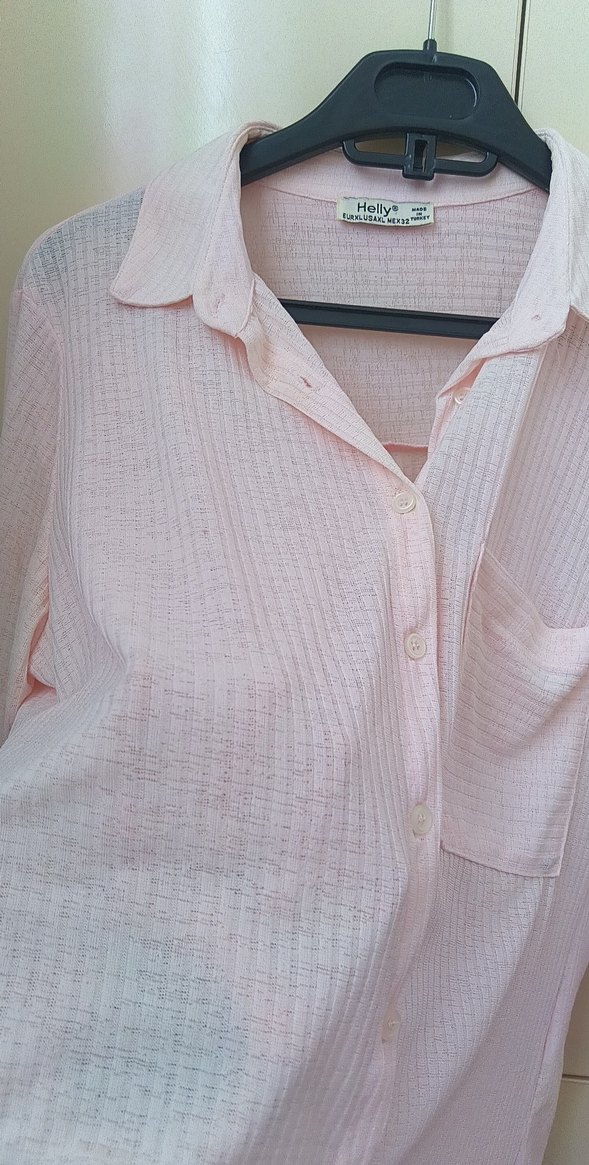 Pembe Keten Düğmeli Kadın Gömlek - Görsel 3