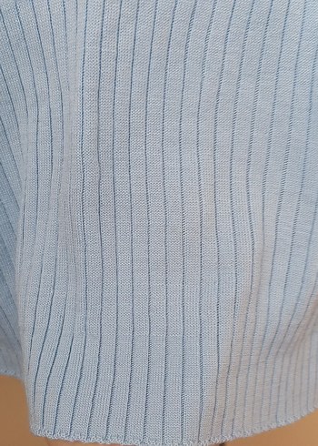 Düğmeli Mavi Polo Yaka Kadın Kısa Kollu Triko - Görsel 2