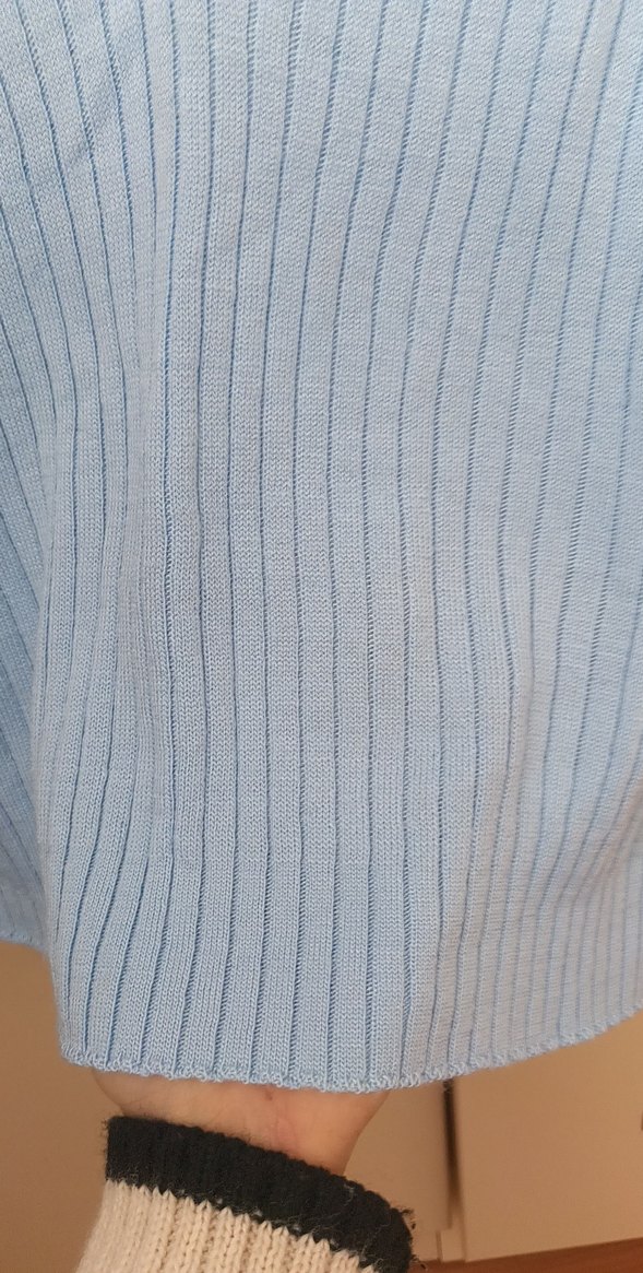 Düğmeli Mavi Polo Yaka Kadın Kısa Kollu Triko - Görsel 2