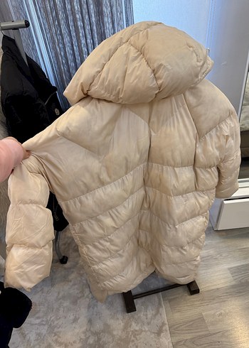 Bej Uzun Kollu Kürklü Kadın Kışlık Mont - Görsel 2